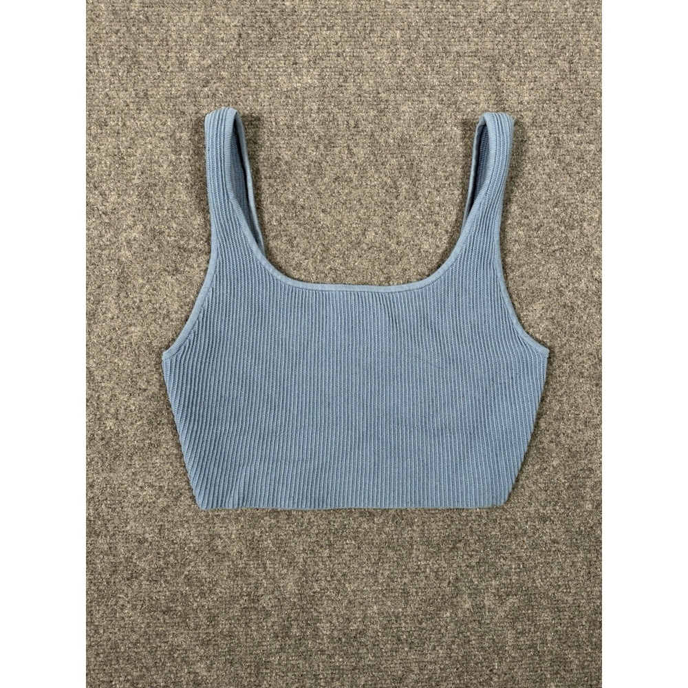 Aritzia Babaton Ribbed Knit Crop Tank Top Women's Medium Blue Square Neck